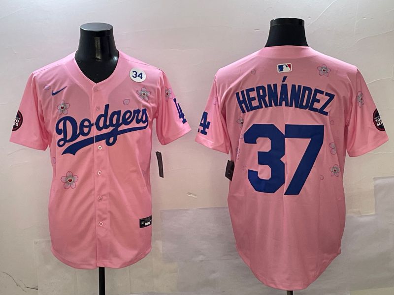 Men Los Angeles Dodgers 37 Hernandez Pink Sakura Edition 2025 Nike MLB Jersey style 8